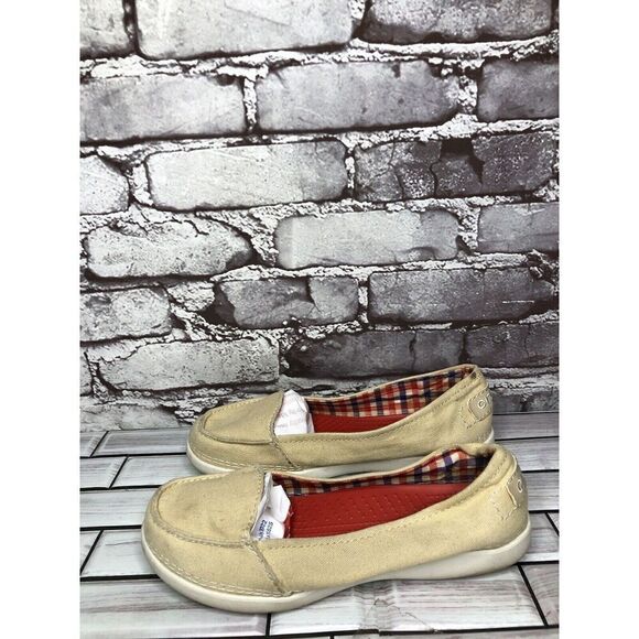 Crocs Melbourne II Khaki Canvas Slip on Loafers Boat Shoes Women’s Sz 6M US/36EU - Picture 9 of 16
